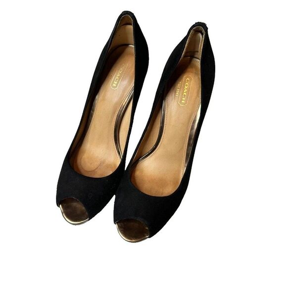 Coach Black Suede Leather Open Toe Pumps Size 8.5 - Picture 1 of 8